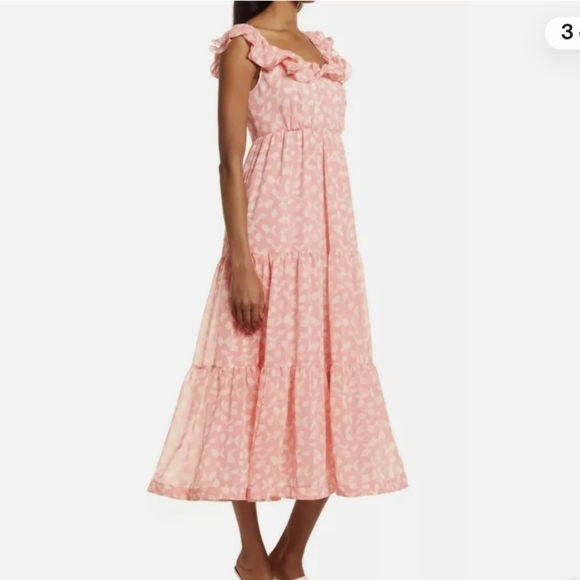 NEW Chelsea28 Ruffle Midi Dress, Size S, Color: Pink Falling Leaves - Picture 2 of 11